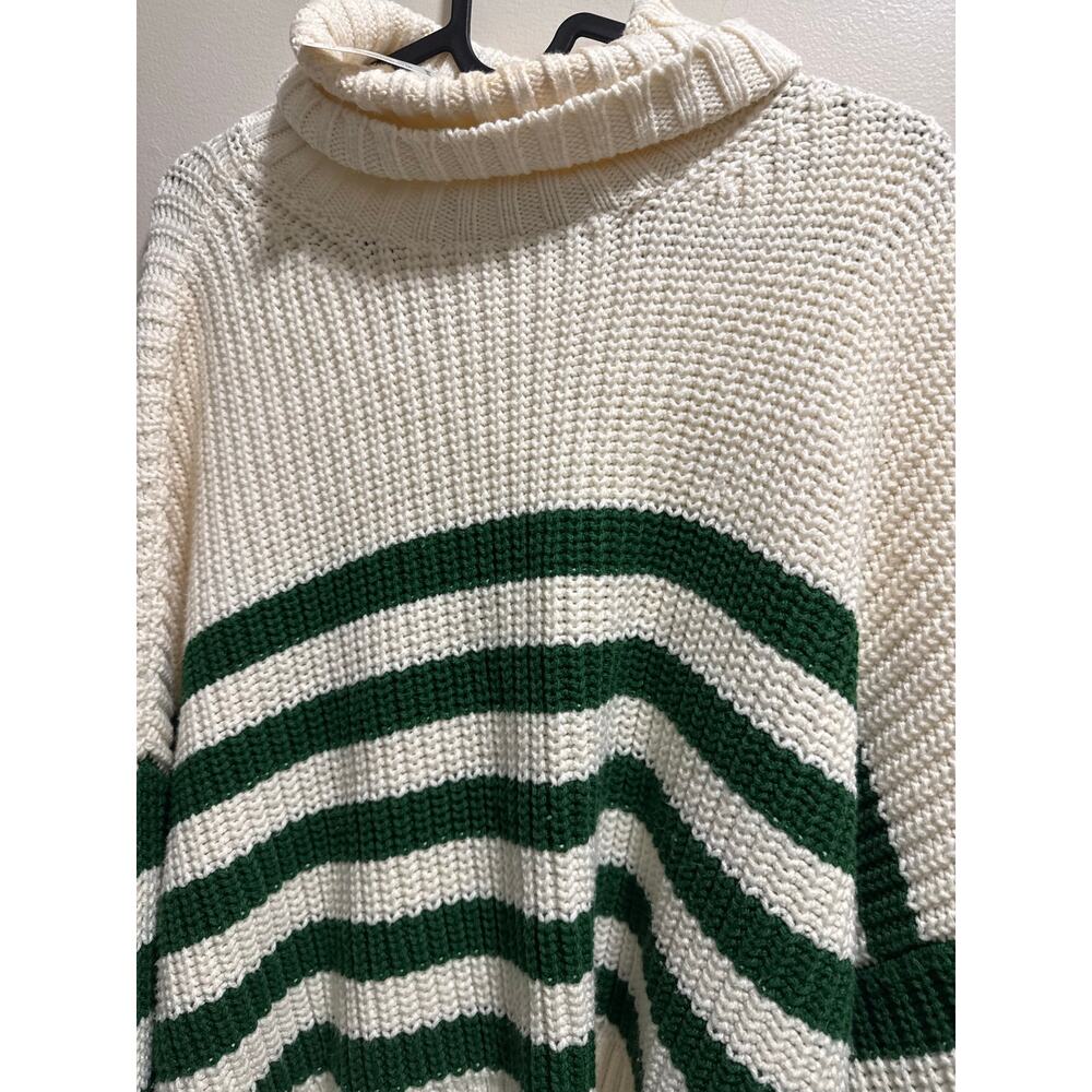 Madewell | NEW Wide Rib Turtleneck Sweater in Varsity Green/White Stripe Preppy - Picture 7 of 15